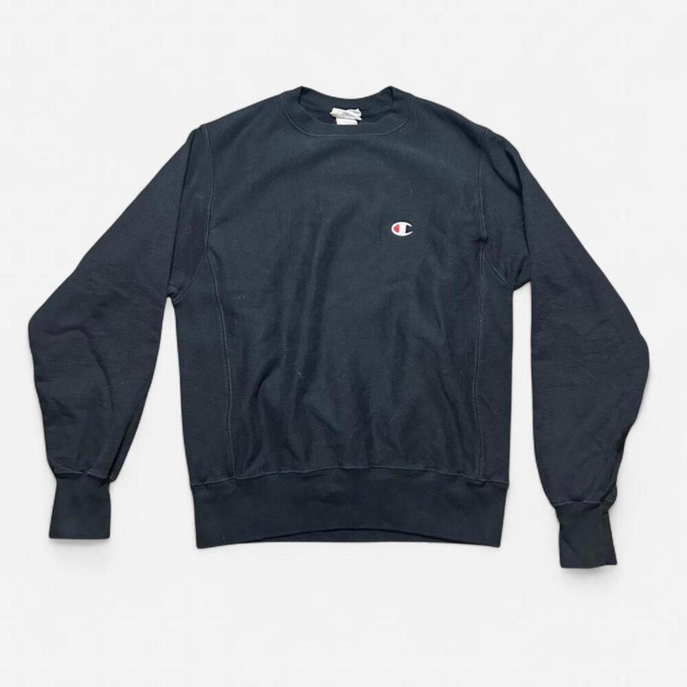 Vintage 90s Champion‎ Reverse Weave Black Crewneck Big Spell Out Size S